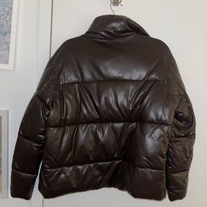 Zara brown faux leather puffer jacket